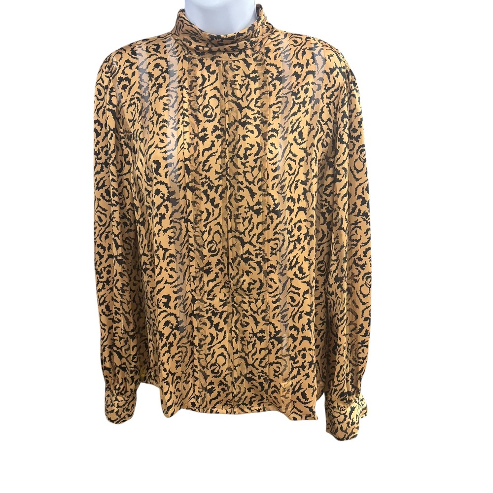 Nicola Mock Neck Blouse Animal Print‎ Long Sleeve Top Career Wear Size 8